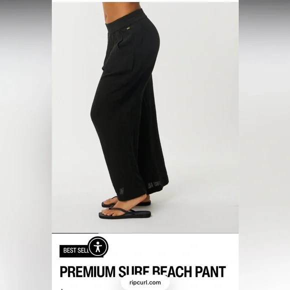 Rip Curl Premium Surf Beach Pants Black Women's Pockets Loose sz Med - Picture 3 of 10